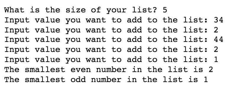 Smallest Even and Odd in a List
