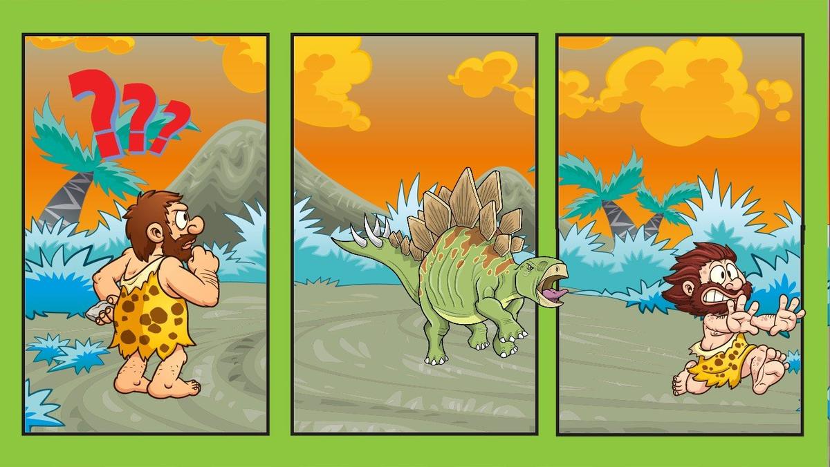 Caveman being chased by a dino