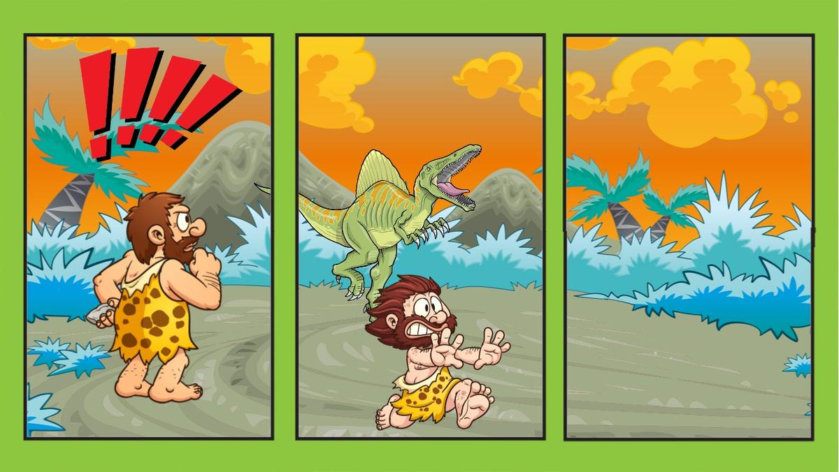 Dinosaur Chasing Caveman