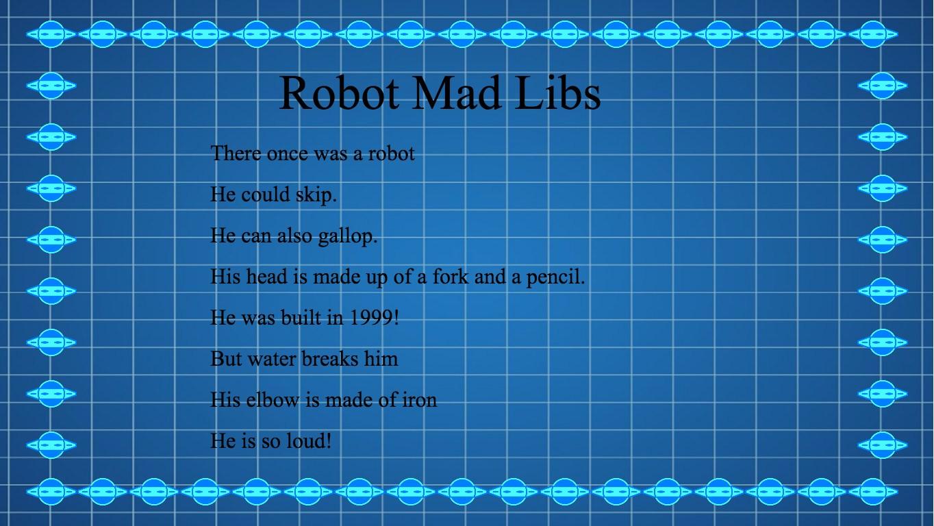 Robot Mad Libs