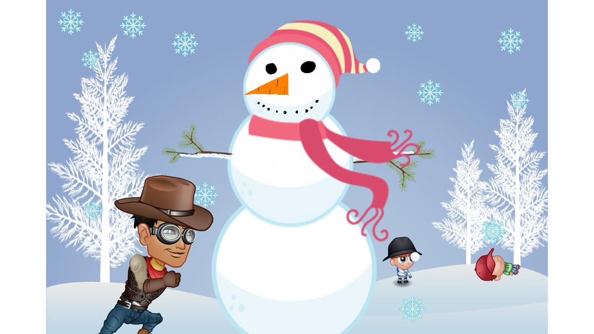 Build a snowman - add snowman features - add winter objects