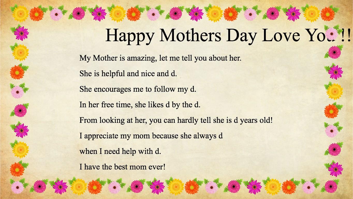 Mother&#039;s Day Mad Libs Grace
