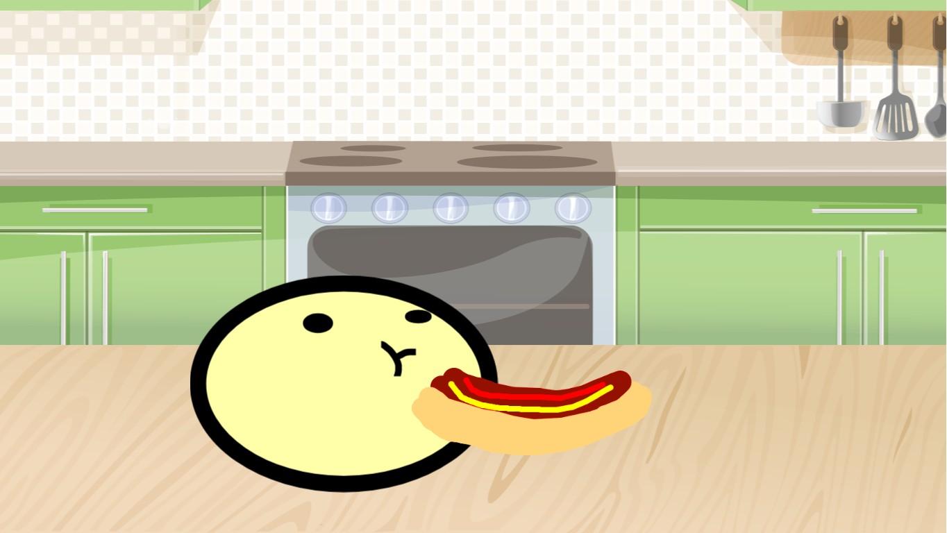 dough pet eating a hotdog