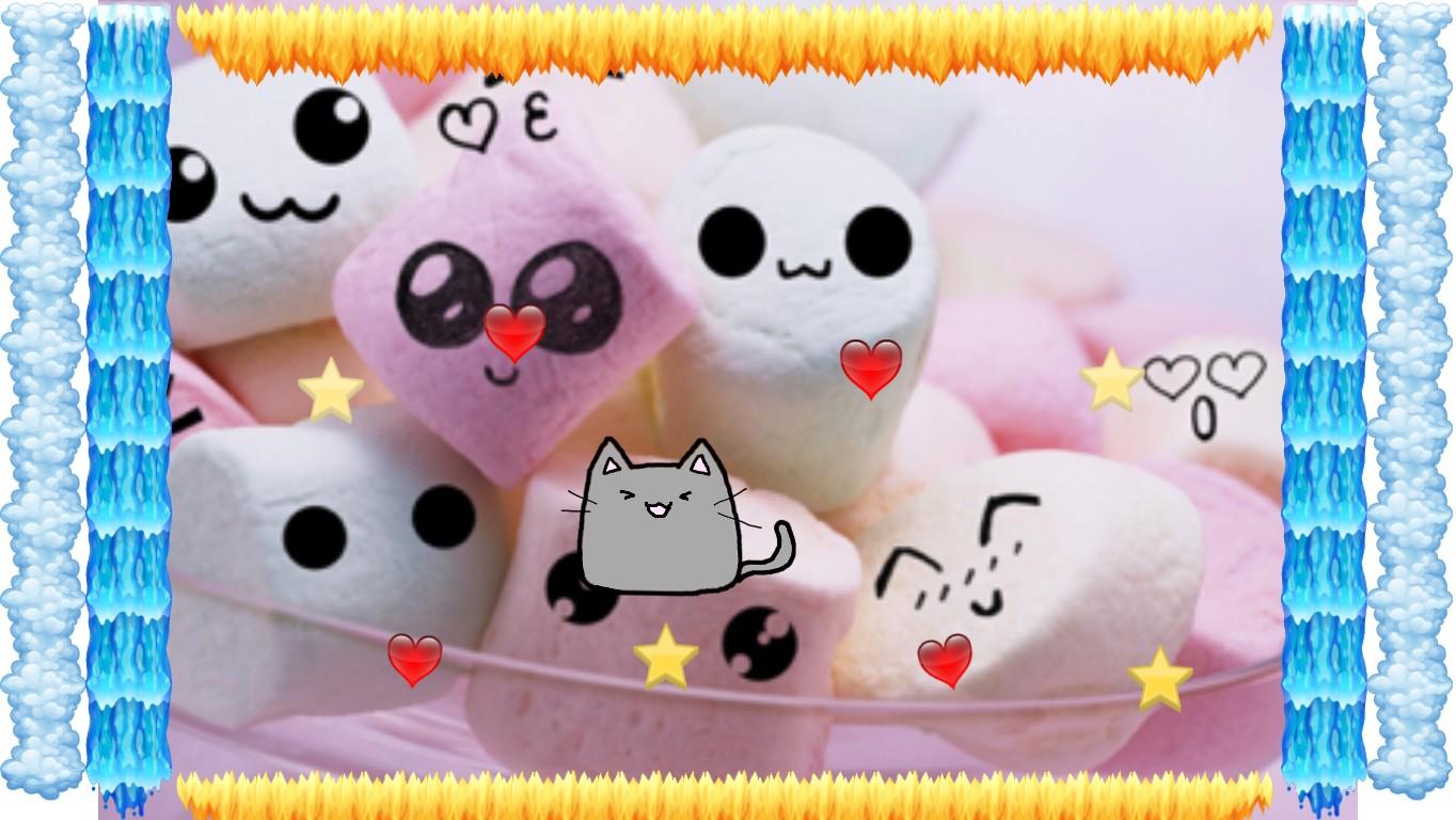 cute marshmellow and cat