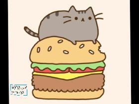 Pusheen on a hamburger