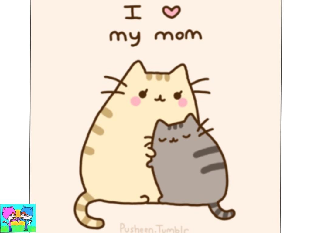 Pusheen huging to her mom