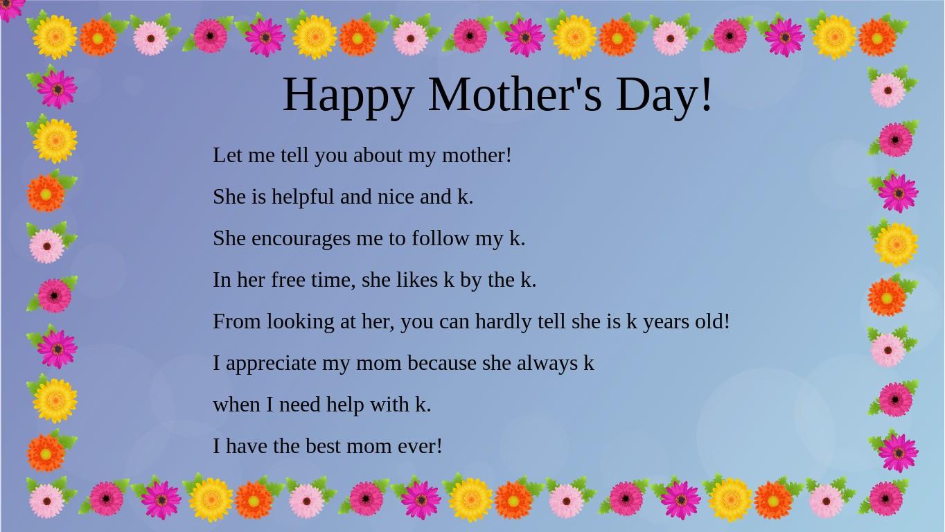 Mother's Day Mad Libs