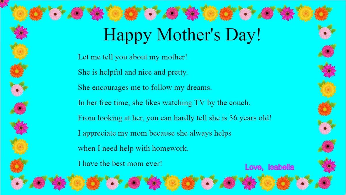 Mother's Day Mad Libs - Isabella