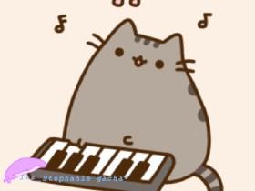 Pusheen plays with piano