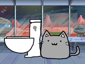 Cat flushing toliet