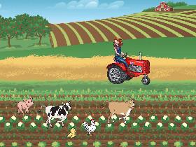 farm animals follow tractor