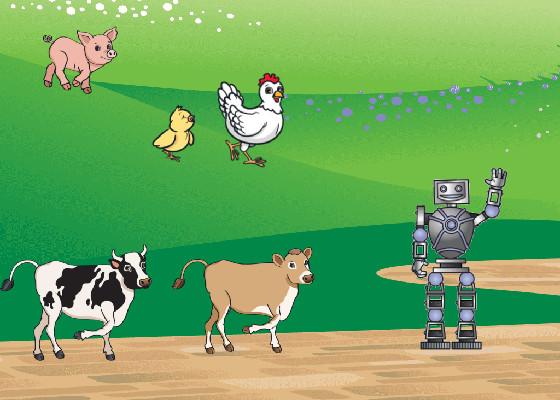 Animals moving and a Robot