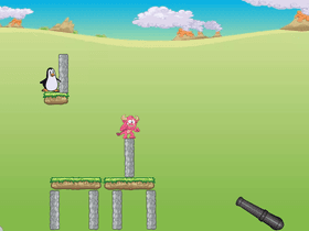 Shoot the penguin and pink monstor