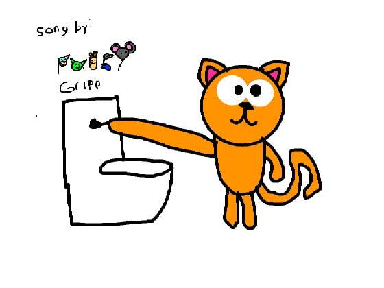 HES A CAT FLUSHING THE TOILET