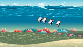 marching penguins in the water