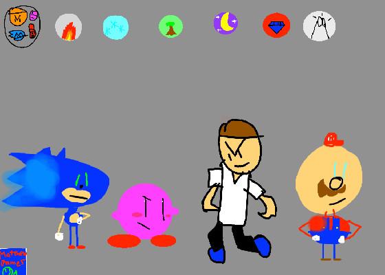 Sonic,Kirby, And mario And stikmin