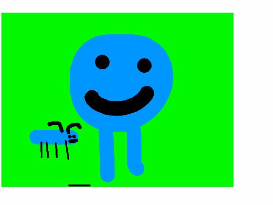 blue runny guy and pet