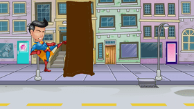 superman kicking a tree