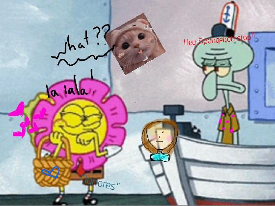 spongebob puts flowers in Squidwards Face