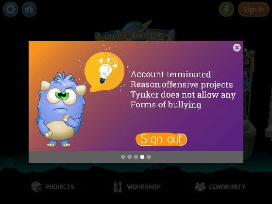 Tynker terminated account message concept