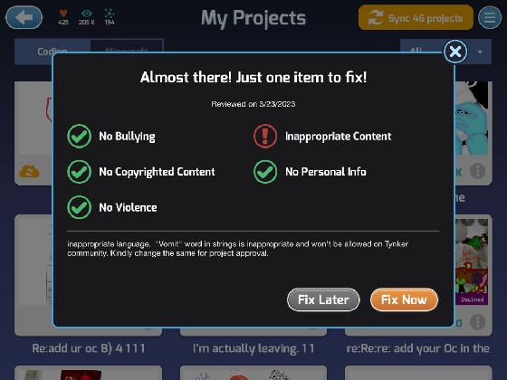 tynker fix ur moderation