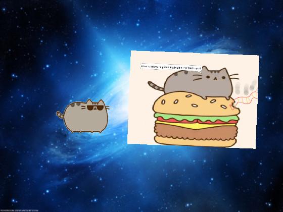 Pusheen eats a burger in space