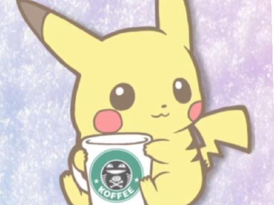 pikachu drinking cofee