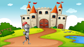Marching knight at a castle