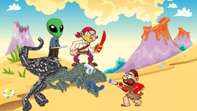 alien and pirate vs caveman