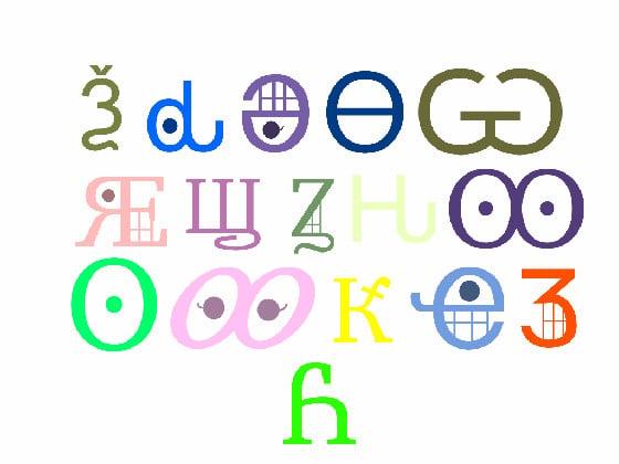 Cyrillic letters Ѯ, ԃ, Ә, Ө, Ѡ, Ԙ, Ꚗ, Ꙁ, Ԋ, Ꙭ, Ꙩ, Ꚙ, Ԟ, Ҽ, Ӡ, and Ꚕ