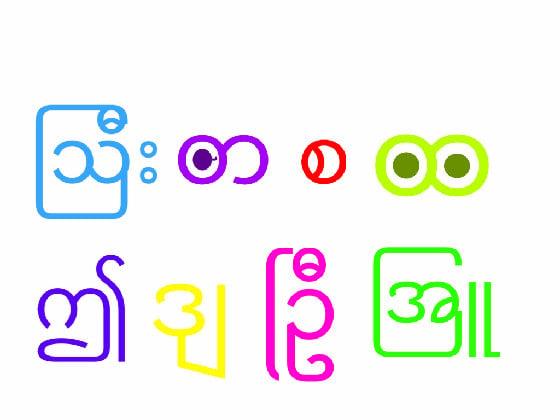 Myanmar letters ဩီး, တ, စ, ထ, ဤ, ဒျ, ဦြ, and အြူ