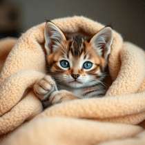 Cute Kitten Mewing On Bed