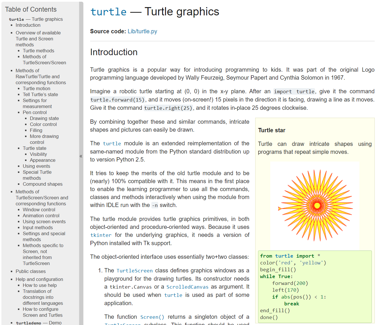 python turtle documentation screenshot