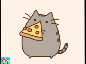 pusheen eating pizza